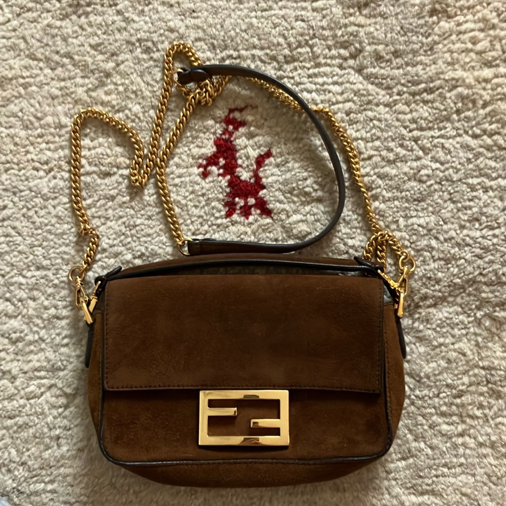 AUTHENTIC FENDI BROWN SUEDE LEATHER MINI 2-WAY BAGUETTE BAG SEX AND THE CITY!!